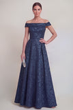 Blush Jacquard Floral Off The Shoulder A Line Long Mother of The Bride Dress