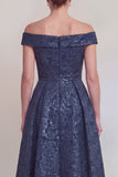 Blush Jacquard Floral Off The Shoulder A Line Long Mother of The Bride Dress