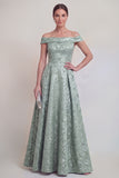 Blush Jacquard Floral Off The Shoulder A Line Long Mother of The Bride Dress