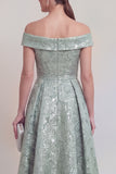 Blush Jacquard Floral Off The Shoulder A Line Long Mother of The Bride Dress
