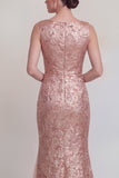 Dark Green Floral Boat Neck Mermaid Long Mother of The Bride Dress with Slit