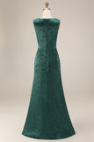 Dark Green Mermaid Bateau Neck Floral Long Mother Of the Bride Dress with Slit