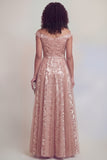 Navy Floral A Line Long Mothe of the Bride Dress