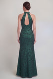 Sage Green Floral Halter Mermaid Long Mother of The Bride Dress with Slit
