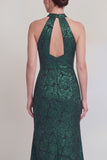 Sage Green Floral Halter Mermaid Long Mother of The Bride Dress with Slit
