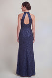 Sage Green Floral Halter Mermaid Long Mother of The Bride Dress with Slit