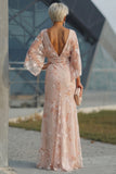 Champagne Bateau Neck Sheath Floral Long Mother Of the Bride Dress