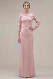 Blush Velvet Sheath Bateau Neck Appliqued Long Mother Of the Bride Dress with 3D Flowers