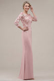 Blush Velvet Sheath Bateau Neck Appliqued Long Mother Of the Bride Dress with 3D Flowers