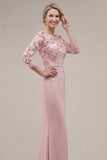 Blush Velvet Sheath Bateau Neck Appliqued Long Mother Of the Bride Dress with 3D Flowers