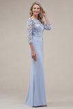 Blush Velvet Sheath Bateau Neck Appliqued Long Mother Of the Bride Dress with 3D Flowers