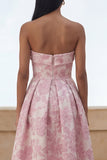 Blue Daffodil Flower A-Line Strapless Printed Ruched Maxi Floral Dress
