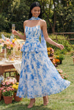 A-Line Dusty Sage Strapless Pleated Ruched Ruffled Midi Dress with Neck Scarf