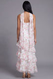 Bloom With Grace Yellow Strapless Ruffle Floral Tiered Maxi Dress with Matching Neck Scarf
