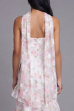 Bloom With Grace Yellow Strapless Ruffle Floral Tiered Maxi Dress with Matching Neck Scarf