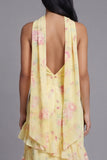 Bloom With Grace Yellow Strapless Ruffle Floral Tiered Maxi Dress with Matching Neck Scarf