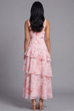 Enchanted Evening Blush Pink Floral V-Neck Tiered Ruffle Maxi Dress
