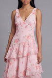 Enchanted Evening Blush Pink Floral V-Neck Tiered Ruffle Maxi Dress