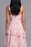 Enchanted Evening Blush Pink Floral V-Neck Tiered Ruffle Maxi Dress