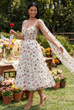 Secret Garden Romance Ivory Rose Embroidered Corset Midi Dress