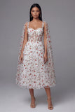 Secret Garden Romance Ivory Rose Embroidered Corset Midi Dress