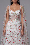 Secret Garden Romance Ivory Rose Embroidered Corset Midi Dress