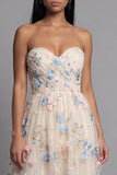 Sweetheart Champagne Tulle Appliqued Floral A-Line Midi Dress