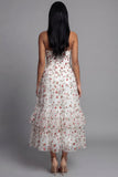 Sweetheart Champagne Tulle Appliqued Floral A-Line Midi Dress