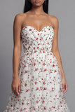 Sweetheart Champagne Tulle Appliqued Floral A-Line Midi Dress