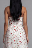 Sweetheart Champagne Tulle Appliqued Floral A-Line Midi Dress