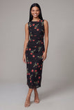Black Bodycon Round Neck Chiffon Printed Midi Floral Dress
