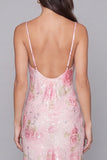 Sparkly Pink Bodycon Spaghetti Straps Sequin Printed Floral Midi Dress
