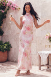 Sparkly White Pink Flower Bodycon Printed Floral Dress with Sequins