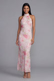 Sparkly White Pink Flower Bodycon Printed Floral Dress with Sequins
