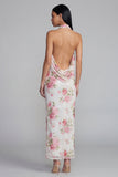 Sparkly White Pink Flower Bodycon Printed Floral Dress with Sequins