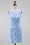Azure Blossom Powder Blue Floral Lace Sleeveless Mini Dress