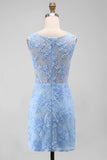 Azure Blossom Powder Blue Floral Lace Sleeveless Mini Dress