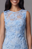 Azure Blossom Powder Blue Floral Lace Sleeveless Mini Dress