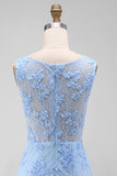 Azure Blossom Powder Blue Floral Lace Sleeveless Mini Dress