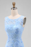 Azure Blossom Powder Blue Floral Lace Sleeveless Mini Dress