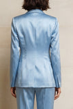2 Piece Blue Single Breasted Satin Peak Lapel Women Suits with Pockets
