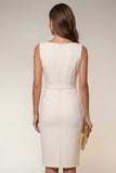 Ivory Bodycon Bateau Neck Midi Work Dress with Sleeveless