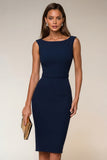 Ivory Bodycon Bateau Neck Midi Work Dress with Sleeveless