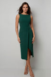 Bateau Neck Dark Green Bodycon Long Work Dress with Slit