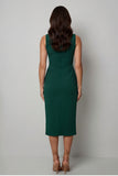 Bateau Neck Dark Green Bodycon Long Work Dress with Slit