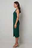 Bateau Neck Dark Green Bodycon Long Work Dress with Slit