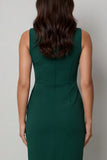 Bateau Neck Dark Green Bodycon Long Work Dress with Slit