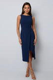 Bateau Neck Dark Green Bodycon Long Work Dress with Slit