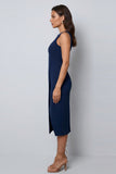 Bateau Neck Dark Green Bodycon Long Work Dress with Slit