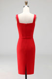 Navy Square Neck Bodycon Midi Work Dress